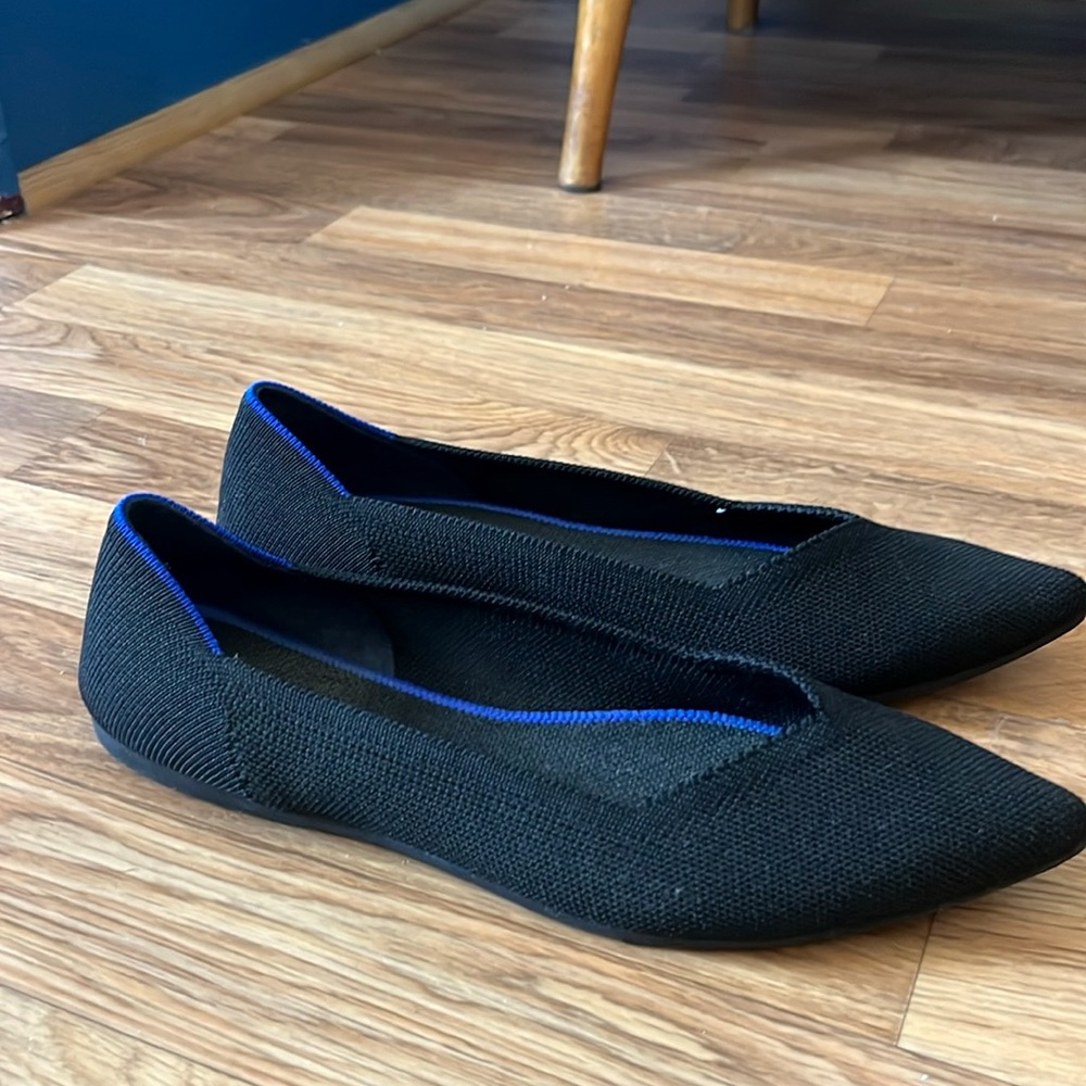 Rothy’s The Point in Black. Black pointed flats.